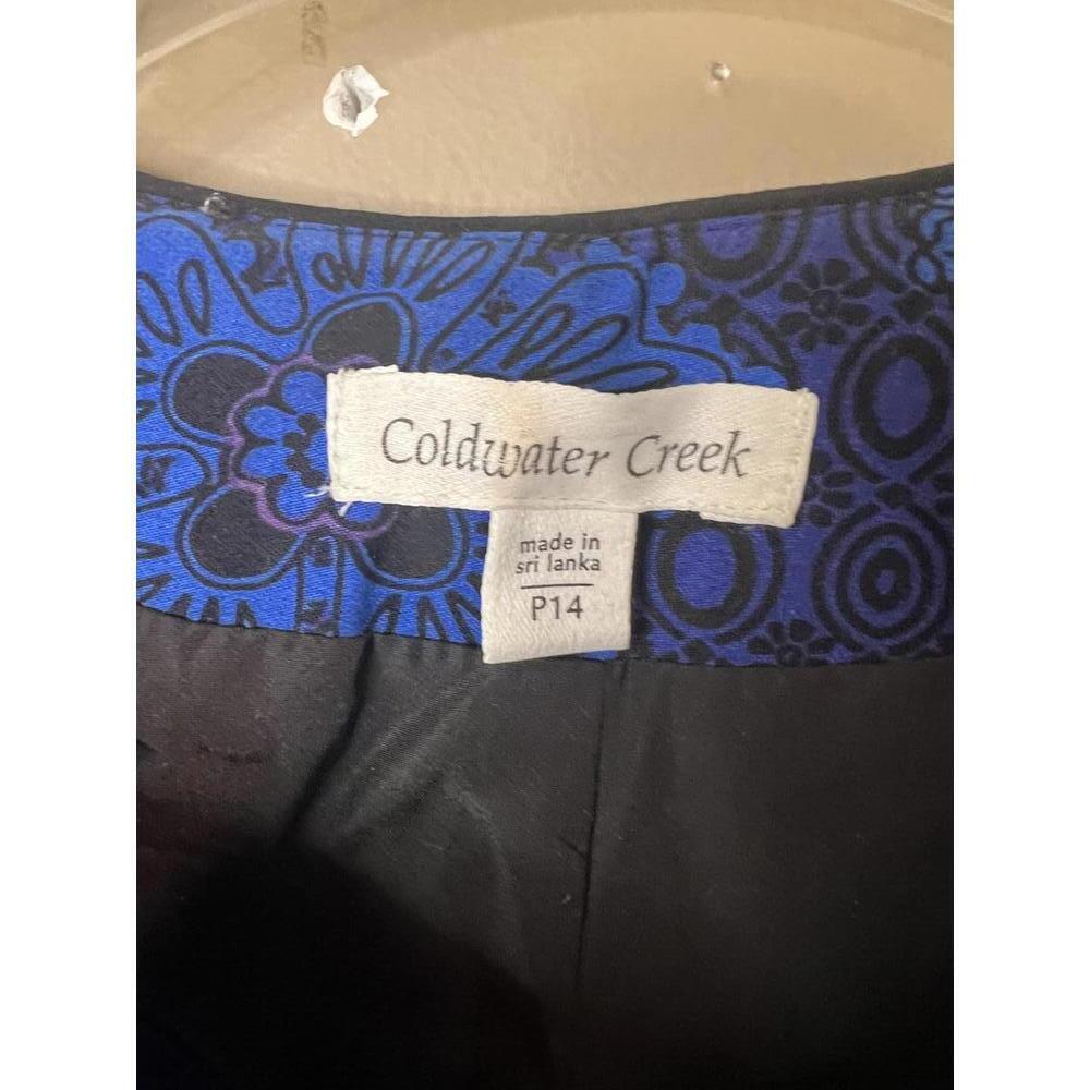 Coldwater Creek Blue Patterned Open Front Cotton Blazer Jacket Size 14 Petite - Picture 3 of 11